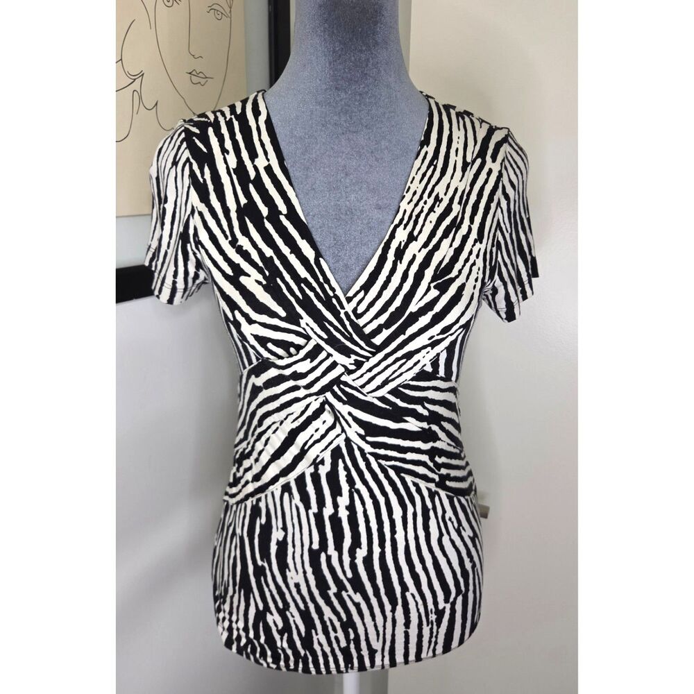 Cable & Gauge Zebra Print Faux Wrap Top – Black & White – Women’s Small